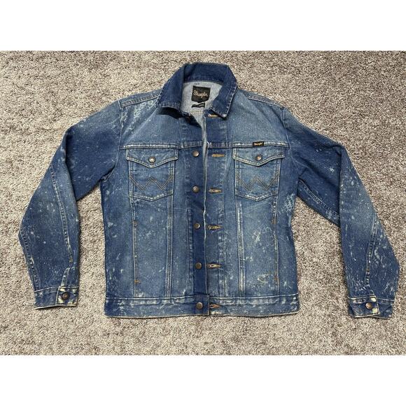 Wrangler Small Jean Jacket Denim Trucker Multi-Pocket Western Cowboy Bleached - Picture 1 of 16